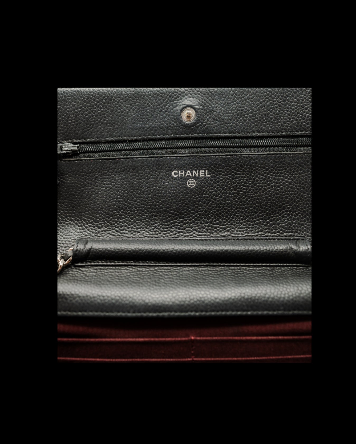 CHANEL Blue Caviar WOC Wallet On Chain V-Stitch Shoulder Bag Leather