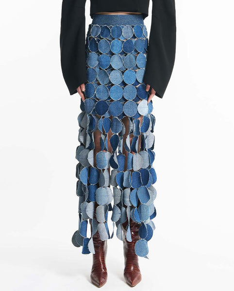 Upcycled Denim Multi Circle Skirt - BLUE DENIM / 36